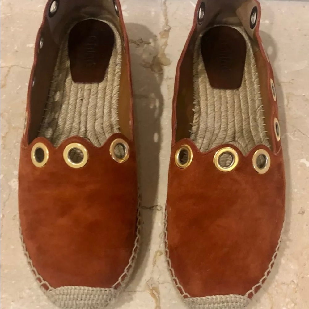 Chloe Suede Scalloped Accent Espadrilles